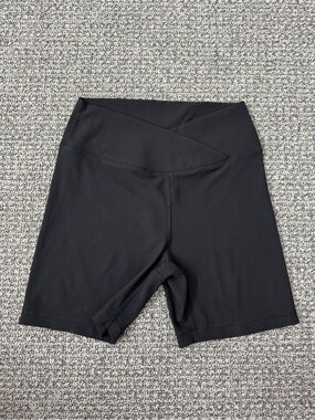 Black Ribbed Crisscross Maternity Biker Shorts